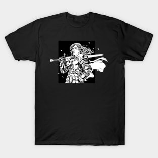 Woman in Armor with Sword - Paladin Drawing T-Shirt